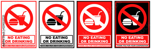 set collections no eating prohibited sign. no drinking forbidden sign symbol design label template vector illustration