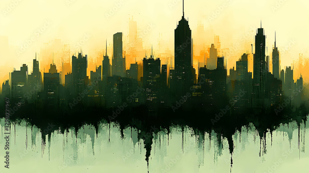 Fototapeta premium City Skyline at Sunset, Abstract Painting