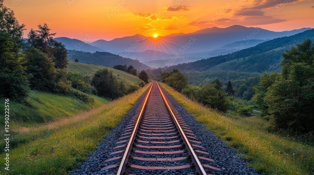 Fototapeta premium Mountain Sunset Railway Tracks