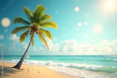 Abstract seascape with palm trees, tropical beach background.