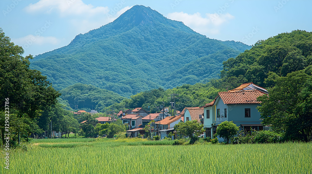 Lush Mountain Village in Green Fields Lush Mountain Village in Green Fields