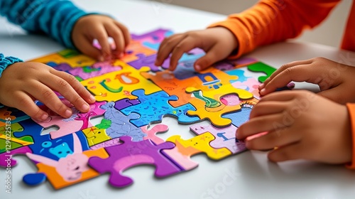 Colorful Children Puzzle Game Bright Playful Kids Jigsaw Educational Learning Activity Fun Toddler Development Puzzle Pieces Colorful Background cute 