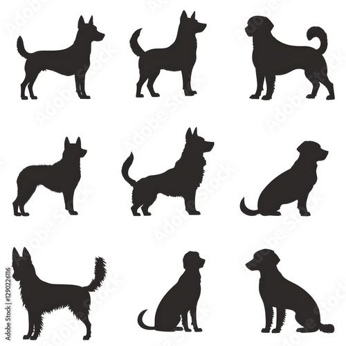 Artistic representation of dog silhouettes showcasing diverse breeds and movements