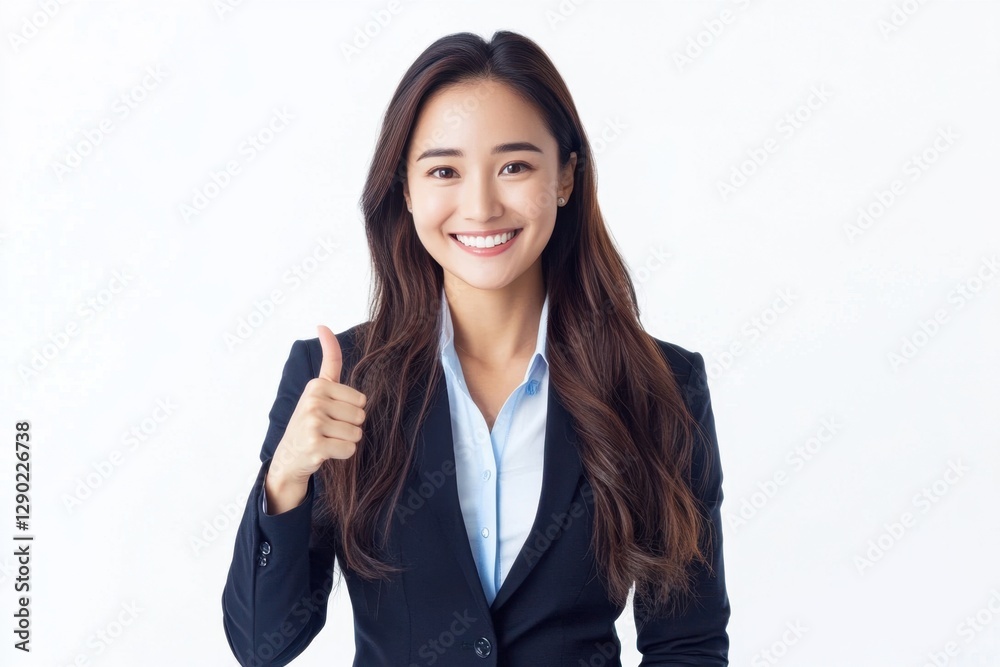 Professional Smiling and Giving a Thumbs Up in Business Attire on white background Professional Smiling and Giving a Thumbs Up in Business Attire on white background