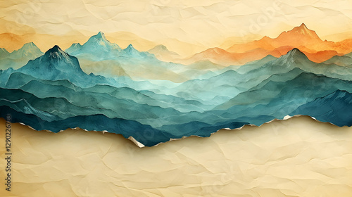 Ripped paper mountain range landscape