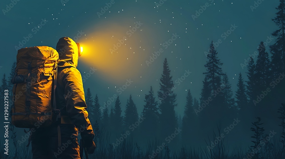 Fototapeta premium Night Hiker in the Woods.