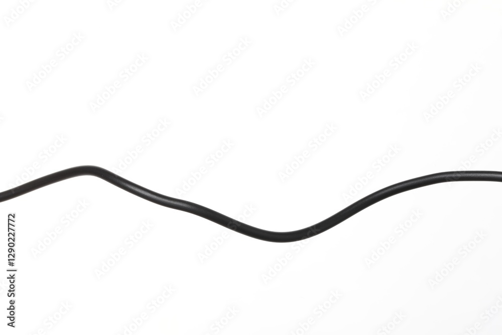 One black electrical wire on white background One black electrical wire on white background