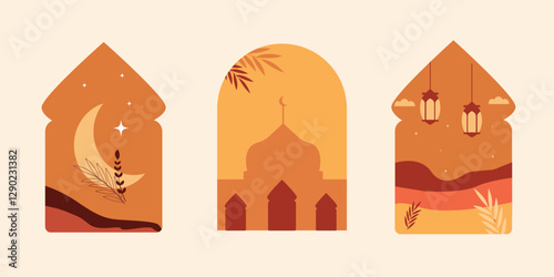 Islamic window set for Ramadan celebration. Vector illustration