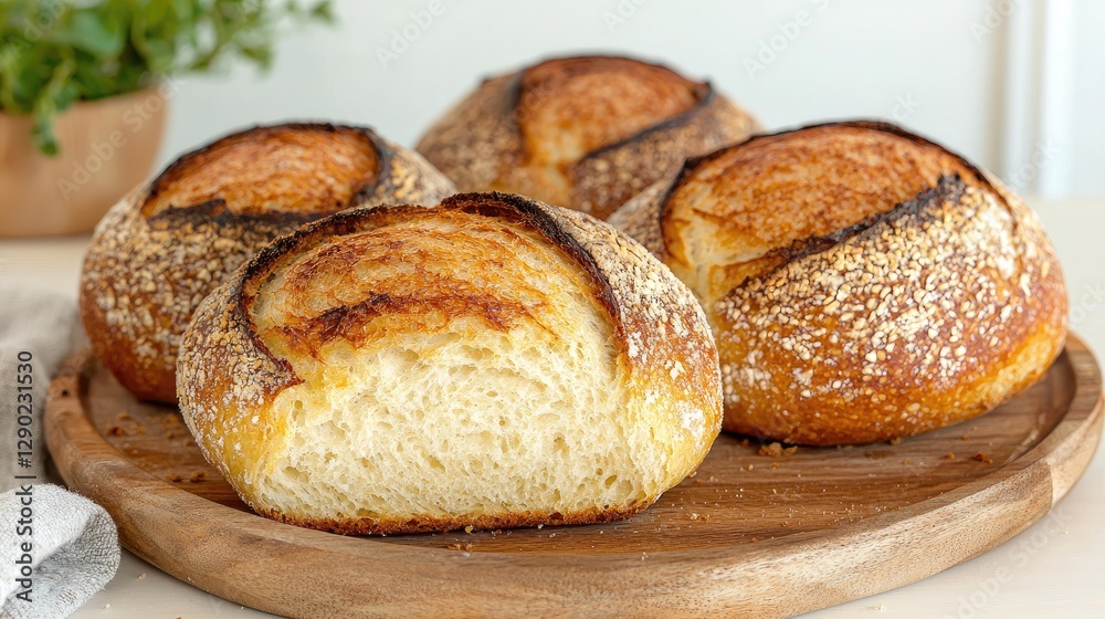 Artisan sourdough bread loaves on wooden board Artisan sourdough bread loaves on wooden board