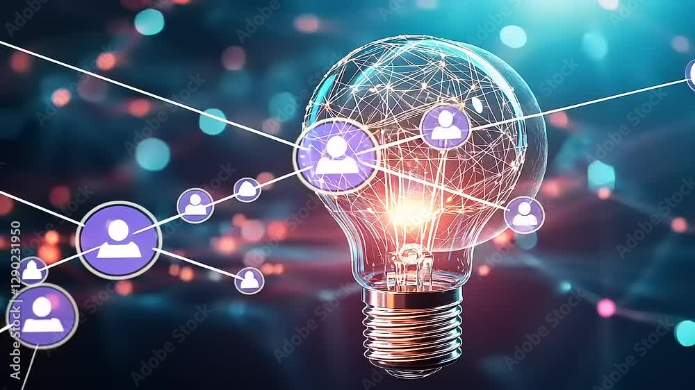 A glowing light bulb with intricate network patterns, symbolizing innovation and ideas.