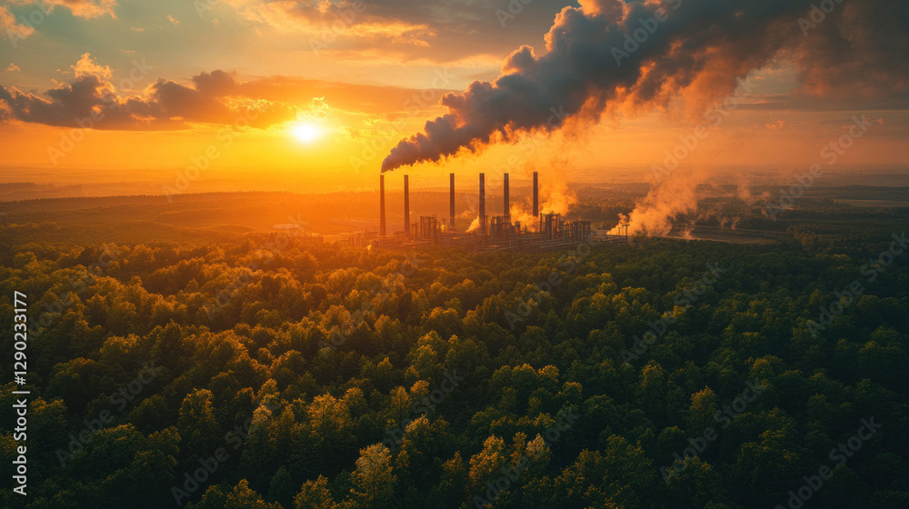 Fototapeta premium A futuristic industrial facility capturing carbon emissions, preventing them from entering the atmosphere