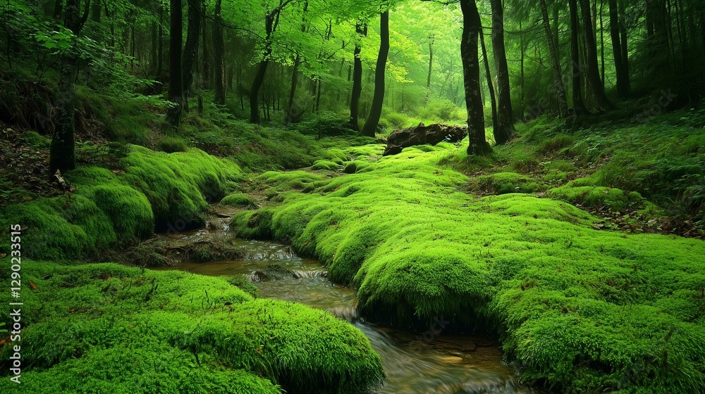 Obraz premium Lush green landscape of a stream running through a forest