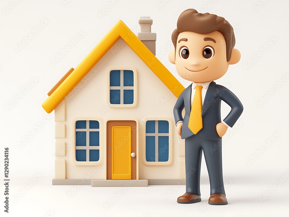 Real estate agent promoting home modern setting digital illustration Real estate agent promoting home modern setting digital illustration