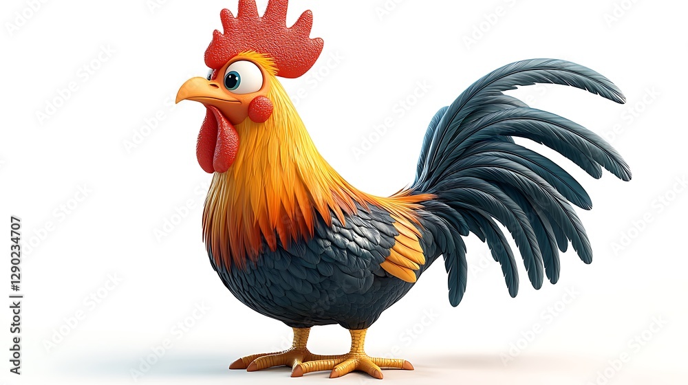 Fototapeta premium Colorful cartoon rooster character studio 3d rendering vibrant playful