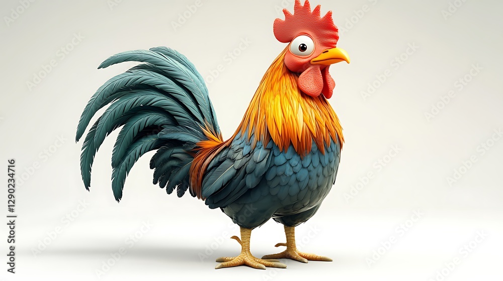Fototapeta premium Colorful cartoon rooster farmyard digital art playful close-up