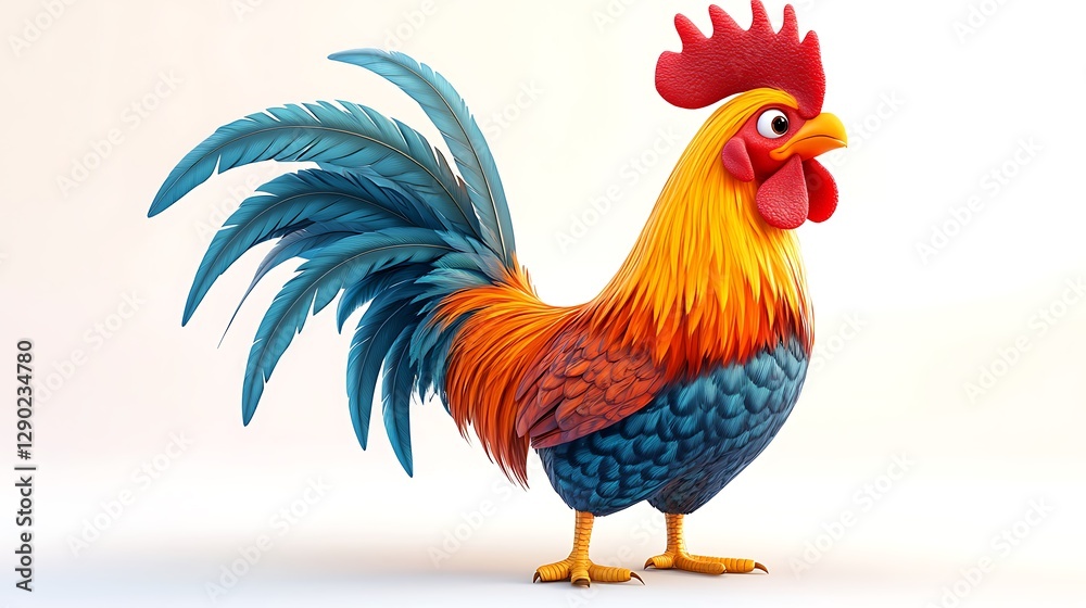 Fototapeta premium Vibrant cartoon rooster character studio digital art bright colors close-up