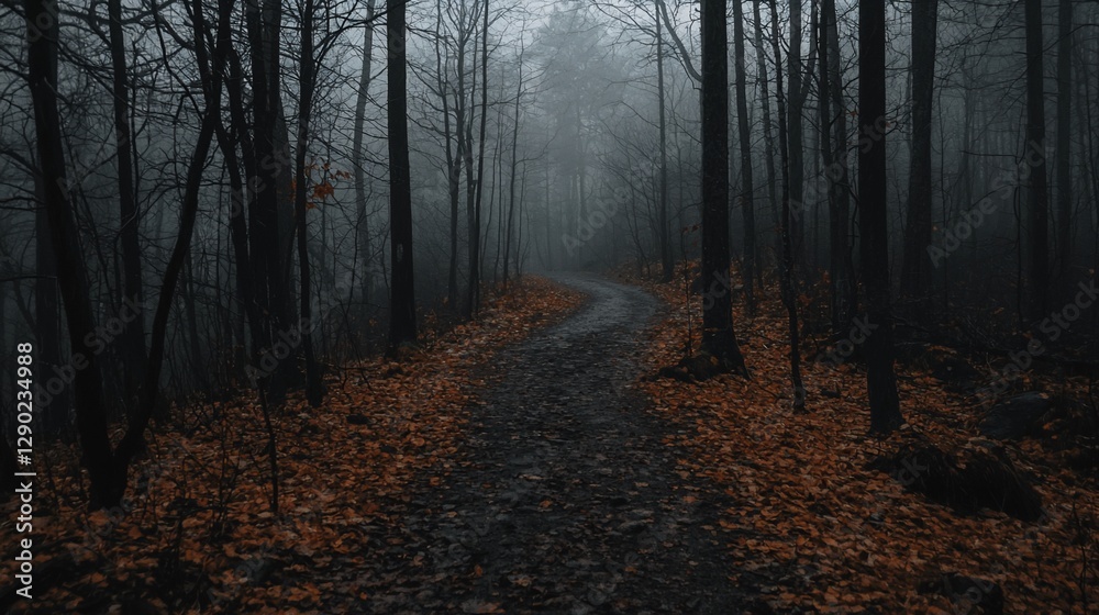 Fototapeta premium Misty autumn forest path.