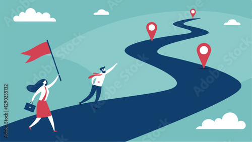 Conceptual Vector Illustration of a Winding Road with Businessman and Woman
