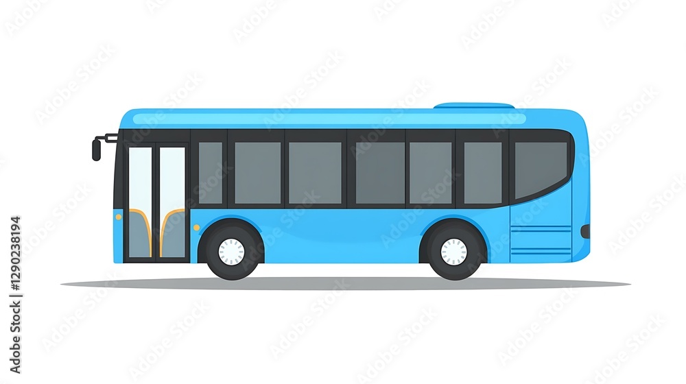 Flat-style blue bus icon with a white background and subtle rim light