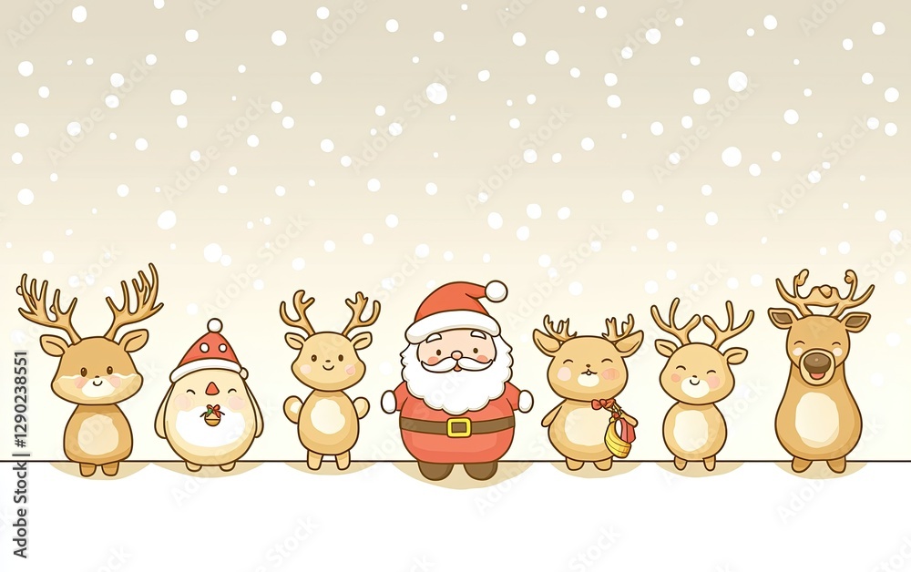 Obraz premium Cute Santa Claus and reindeer illustration. Perfect for Christmas cards and decorations.