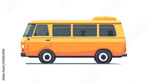 School minibus vector, bold lines, simple flat design, white background
