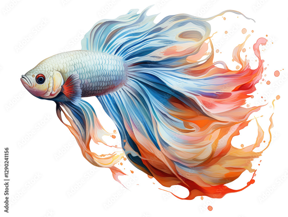 Fototapeta premium Colorful Fighting Fish with Flowing Fins and Vibrant Flames Illustration