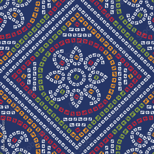 Gujarati Bandhani Seamless pattern on navy background