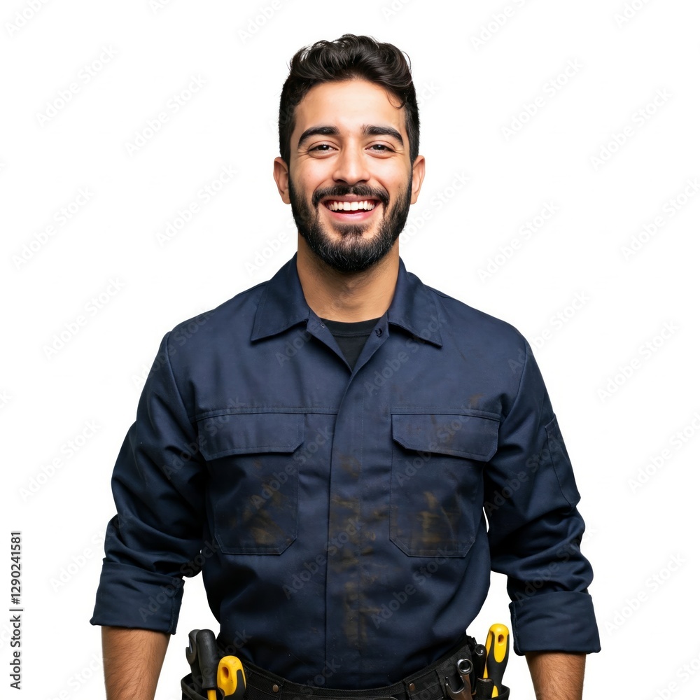 Portrait of a smiling mechanic worker, on white background Portrait of a smiling mechanic worker, on white background