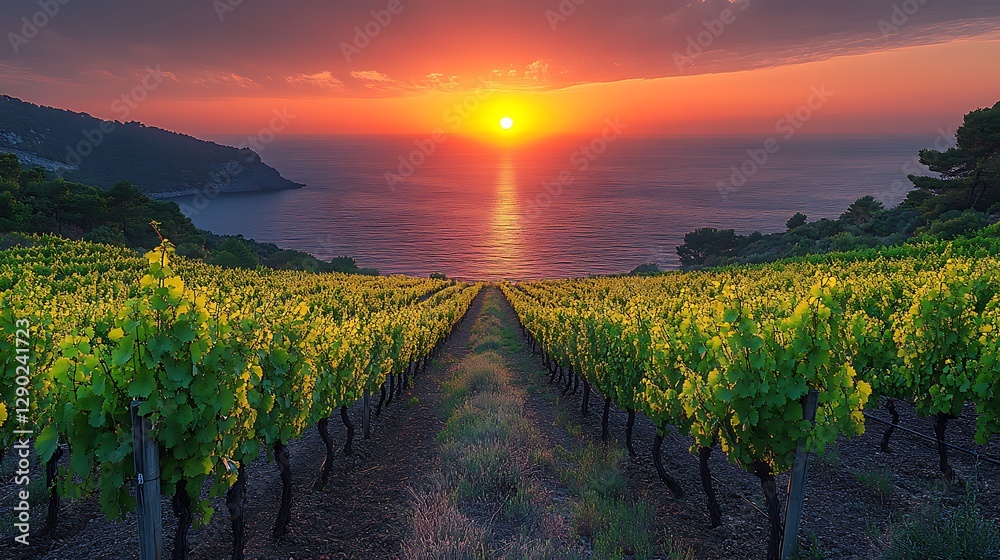 Fototapeta premium Vineyard Sunset Coastline Panorama