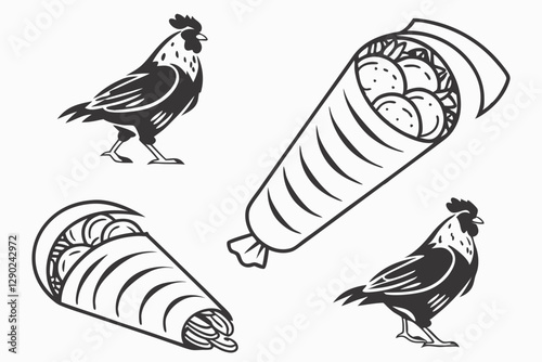 Chicken shawarma food silhouette vector illustration