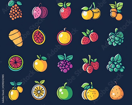 Colorful fruit icons set