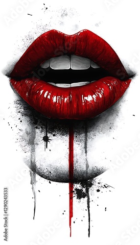 Red Lips, Open Mouth, Abstract Art, Dripping Paint