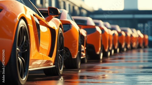 Orange supercars parked in a row.