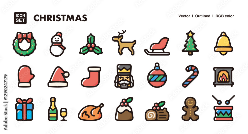 Naklejka premium Christmas illustration icon set.Simple vector outlines, clipart for graphic design.
