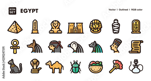 Egypt illustration icon set.Simple vector outlines, clipart for graphic design.