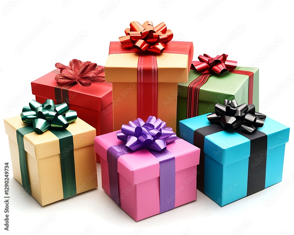 Fototapeta premium Colorful gift boxes stacked on white background