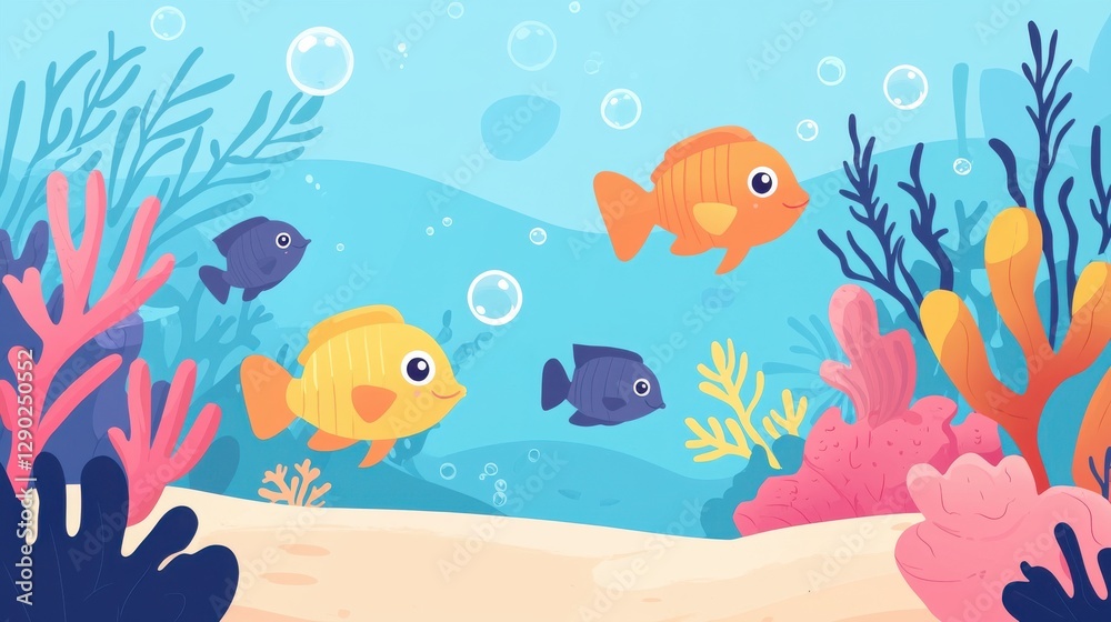 Colorful Underwater Scene with Friendly Fish and Marine Plants Colorful Underwater Scene with Friendly Fish and Marine Plants