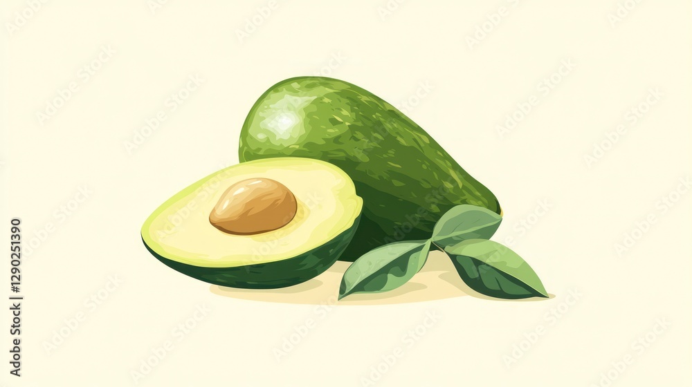 Avocado halves with leaves for healthy eating, diet food, and cooking recipe Avocado halves with leaves for healthy eating, diet food, and cooking recipe