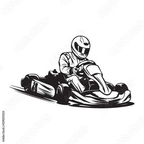 Go kart racing vector isolated. Monochrome go karting driver silhouette illustration