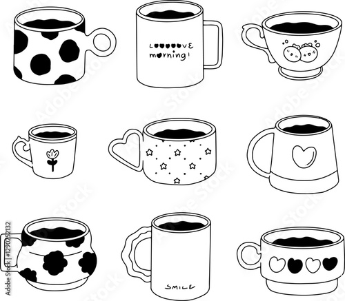 outline Various shaped glasses with different patterns.