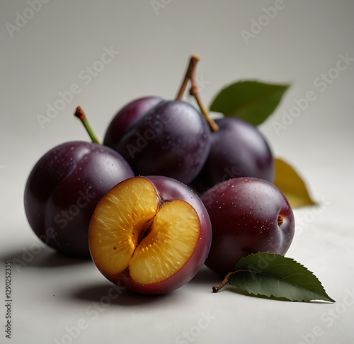 plums on white background