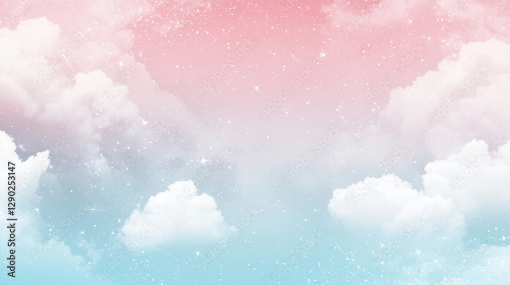 Fototapeta premium Soft Pastel Sky with Fluffy Clouds and Twinkling Stars Background