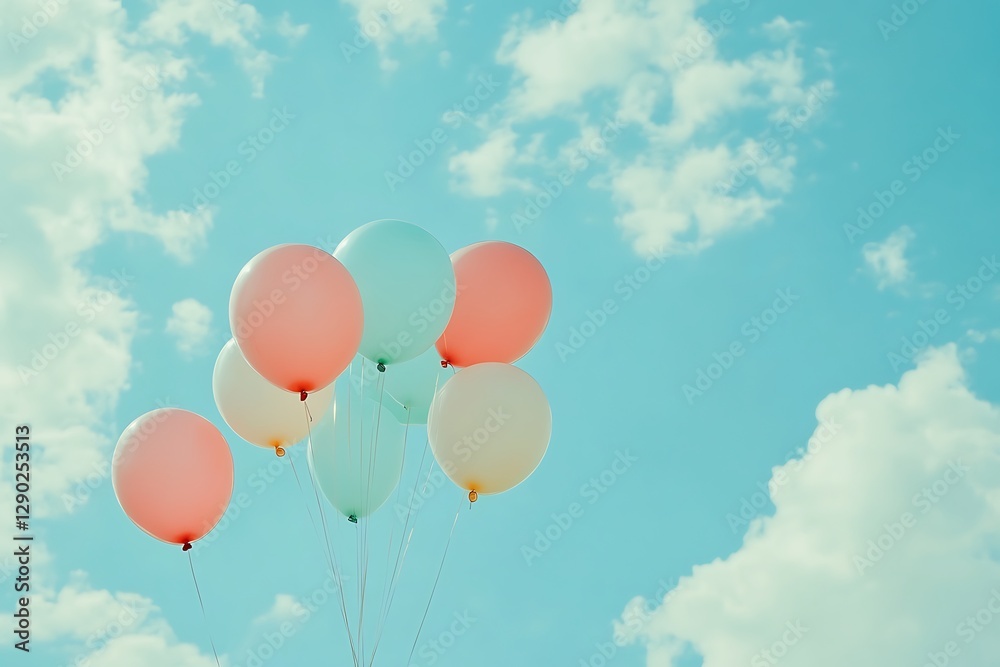Pastel balloons in sky; celebration; outdoors; happy; photo Pastel balloons in sky; celebration; outdoors; happy; photo