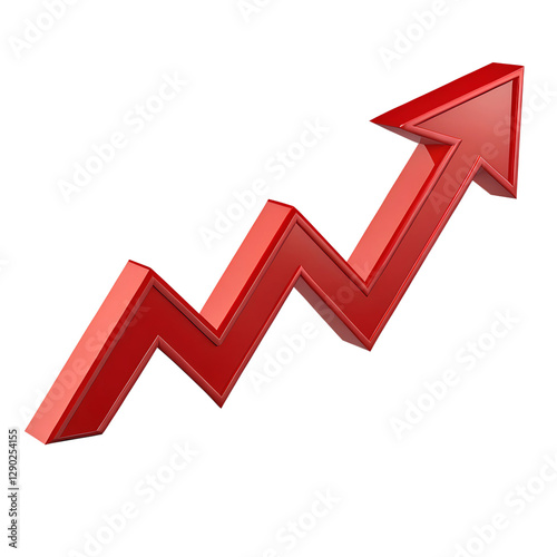Red upward arrow graph with sharp angles, symbolizing growth and success, isolated on a transparent and white background - perfect for financial or business related concept