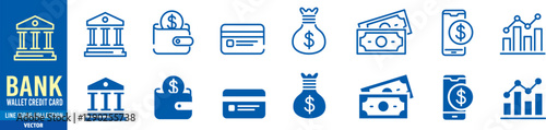 Money bank icon set vector. Editable stroke vector.
