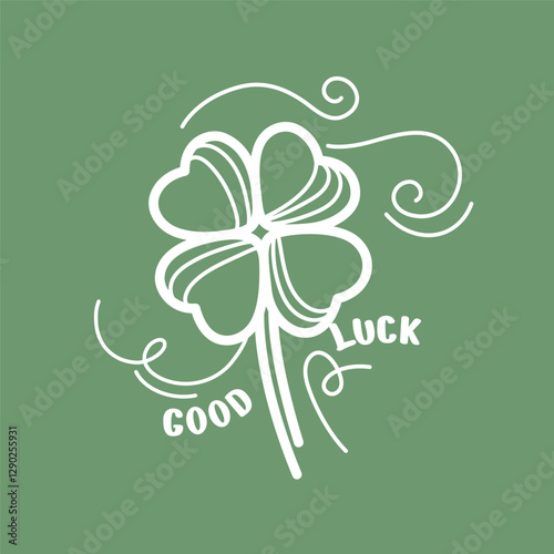 Vector St. Patrick's day illustration. Linear four leaf clover hand drawn. Good luck. Big vintage quatrefoil. Elegant editable outline plant art. Simple botanical element. Cute floral card. Ink sketch