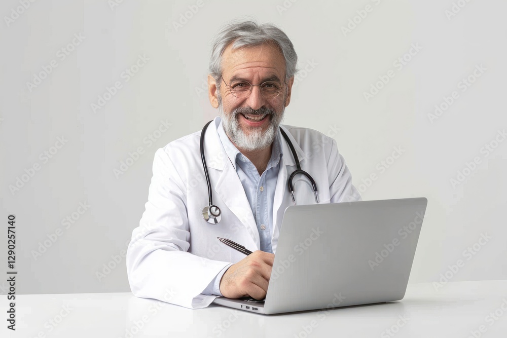 Happy latin doctor laptop white coat. Happy latin doctor laptop white coat.