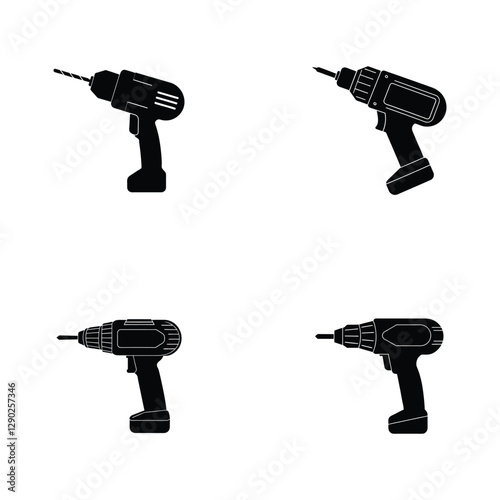 power screwdriver set icon silhouette vector.