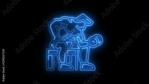 Glowing neon line workout gym animated icon, workout and gym animation concept, workout gym, fitness tearing workout