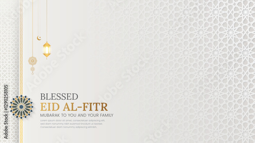 Eid Mubarak Arabic Islamic Elegant White Luxury Ornamental Greeting Card Background with Arabic Pattern